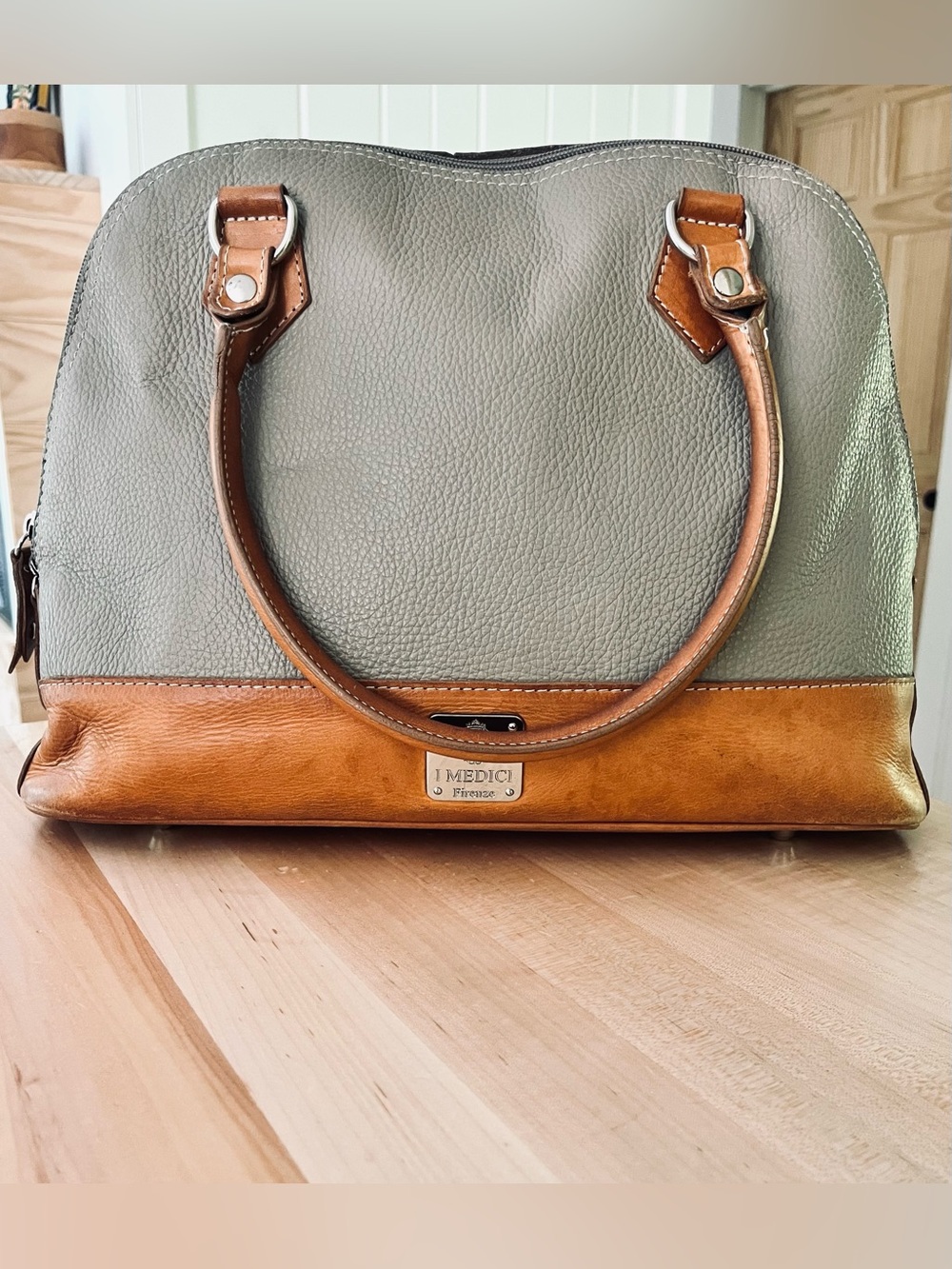 I Medici Firenze Italian Two-Tone Leather Satchel in Gray/Tan
